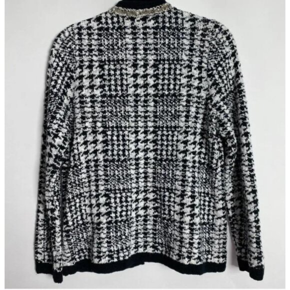 Cicos Women’s Cardigan Sweater Sz 0 Black White Houndstooth Open Front Tweed - Picture 12 of 12